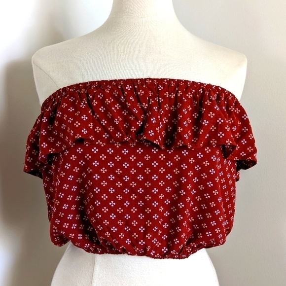 B.o.h Collective Crimson Band of Gypsies Tube Top with Ruffle L - Picture 1 of 9